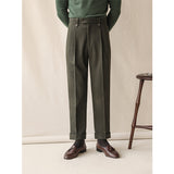 Men's Retro High Waist Business Straight Slim Trousers