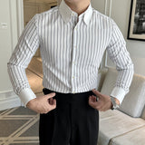 Mens Business Casual Contrast Striped Long-sleeved Shirt