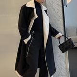 Contrast Color Lapel Wool Mid-length Cotton and Thickened Coat