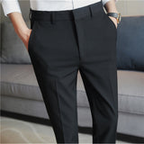 Men's Solid Color Casual Straight Leg Business British Slim Pants