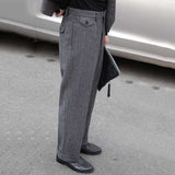 Herringbone Wool Loose Wide-leg Suit Trousers