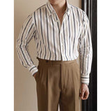 Men's Vintage British Stripe Lapel Long Sleeve Shirt