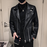 Black Casual Lapel Diagonal Zipper PU Leather Jacket