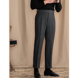 Retro Solid Color Warm High Waist Straight Pants