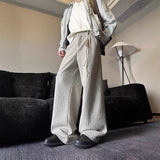 Vertical Striped Straight Loose Woolen Trousers