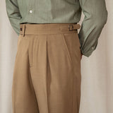 Mens Casual Retro High Waist Suit Trousers