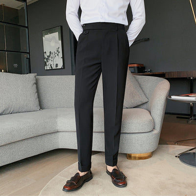 Men's Business Casual Dress Pants British High Waist Slim Fit Trousers