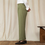 Mens Casual Retro High Waist Suit Trousers