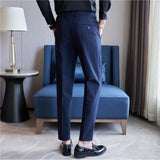 Men's Business High Waisted Pants Striped Slim Fit British Casual Trousers