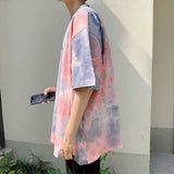 Men's Loose Tie Dye Round Neck Casual Color Matching Short Sleeve T-Shirt