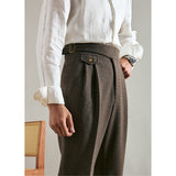 Woolen Double Pleat Straight Trousers