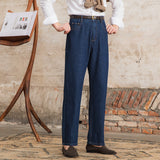 Men's Vintage Washed Jeans High Waist Straight Trousers