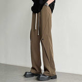 Men's High Waist Casual Drawstring Drape Straight Trousers