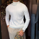 Mne's Casual Jacquard Half Turtleneck Slim Fit Sweater
