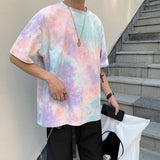 Men's Loose Tie Dye Round Neck Casual Color Matching Short Sleeve T-Shirt