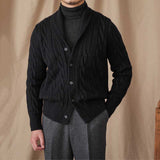 Cable-knitted Shawl Collar Vintage Casual Sweater