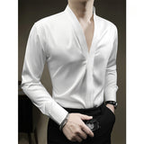 Hidden Button Collarless Slim Fit Shirt