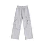 Drapey Gray Cargo Pants, Loose Wide-Leg Long Pants