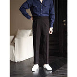 Men's British Casual High Waist Trousers Straight Leg Business Suit Pants