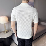 Men's Business Lapel Hollow Knit Thin Polo Shirt Short Sleeve T-Shirt