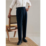 Men's High Waisted Pants Striped Casual Business Straight Suit Trousers