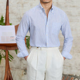 Men's Summer Striped Cotton Linen Long Sleeve Shirt