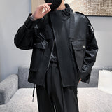 Men's Black Casual Slim Long Sleeve Pu Leather Jacket