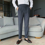 Men's Business High Waist Pants Casual Retro Slim Fit Trousers