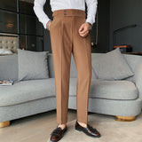 Men's Business High Waist Pants Casual Retro Slim Fit Trousers