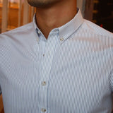 Men's Slim Non-ironing Blue and White Striped Long Sleeve Shirt