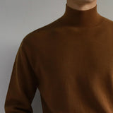 Men's Solid Color Slim Mock Collar Long Sleeve Knitted Sweater