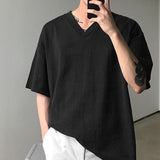 Solid Color Loose V-Neck Short Sleeve T-Shirt