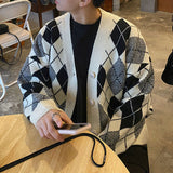 Men's Plaid Sweater Casual V-Neck Knit Cardigan