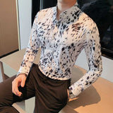 Men's Casual Slim Ink Printed Long Sleeve Shirt