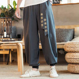 Men's Cotton Linen Pants Causal Drawstring Elastic Waist Harem Pants Lightweight Bloomer Trousers Loose Yoga Pants