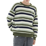 Casual Crew Neck Striped Long Sleeves Knitted Sweater