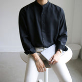 Men's Casual Stand Collar Solid Color Long Sleeve Shirt