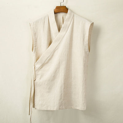 Japanese Style Large Slanted Breasted Waistcoat Vest Loose Thin Cotton Linen Vest