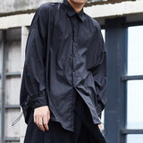 Men's Japanese Dark Bottom Drawstring Long Sleeve Shirt