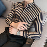 Men's Business Casual Slim Fit Striped Long Sleeve Shirt