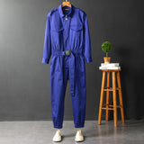 Men's Vintage Casual Long Sleeve Jumpsuits Cotton Button Down One Piece Coverall Tracksuits with Pockets