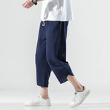 Men's Harem Pants Casual Lightweight Elastic Waist Wide Leg Baggy Linen Capri Pants Trousers