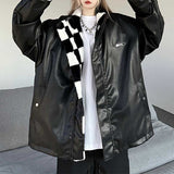 Hip-hop Plush Plaid PU Leather Thickened Reversible Coat