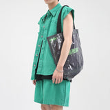 Men's Two Piece Green Sleeveless Denim Jacket and Shorts Suit Vest