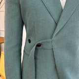 Men's Slim Fit Fine Check Green Suit Jacket