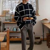 Men's Casual Plaid Oversized Knit Pullover