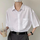 Men's Retro Casual Drape Solid Color Half Sleeve Shirt