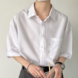 Men's Retro Casual Drape Solid Color Half Sleeve Shirt