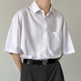 Men's Retro Casual Drape Solid Color Half Sleeve Shirt