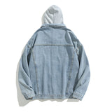 Men's Casual Loose Contrast Panel Hooded Denim Jacket